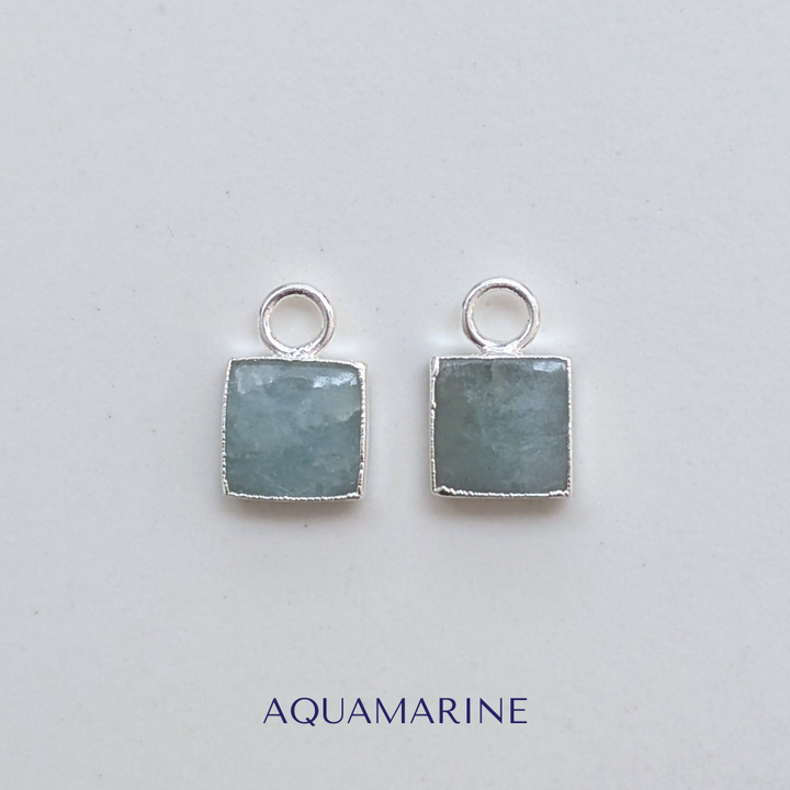 silver aquamarine square earring charms