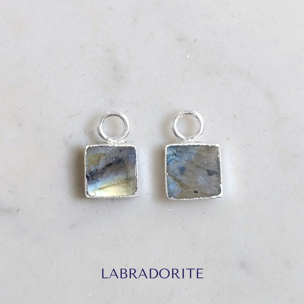 silver square labradorite earring charms