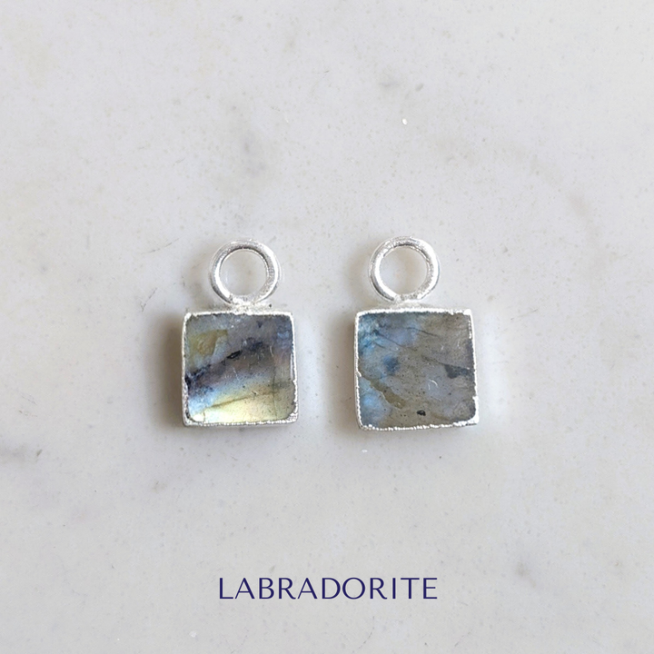 silver square labradorite earring charms