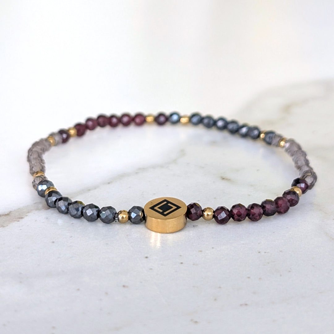 Garnet, smokey quartz and hematite Capricorn gemstone bracelet