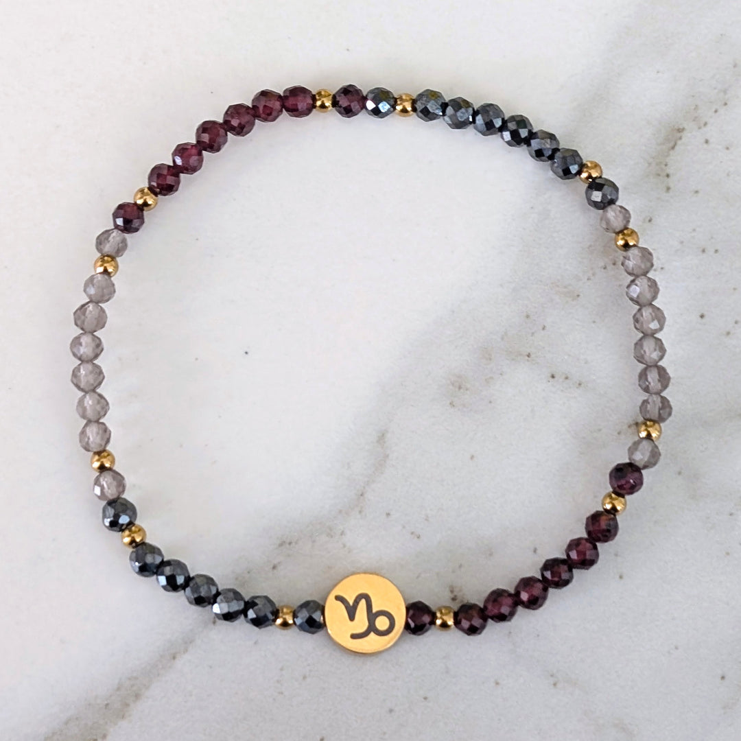Garnet, smokey quartz and hematite Capricorn gemstone bracelet