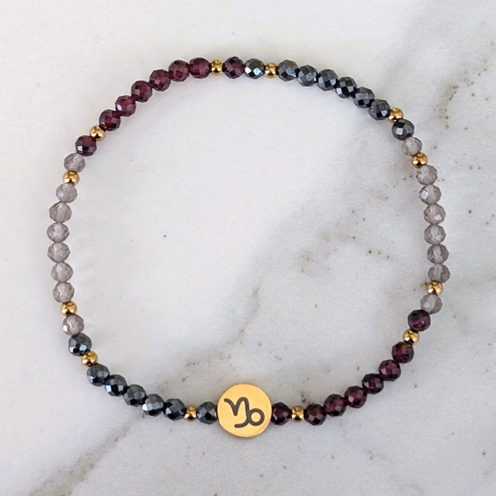 Garnet, smokey quartz and hematite Capricorn gemstone bracelet