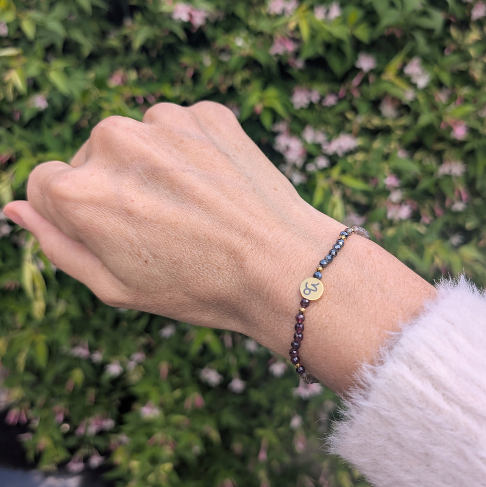 Garnet, smokey quartz and hematite Capricorn gemstone bracelet