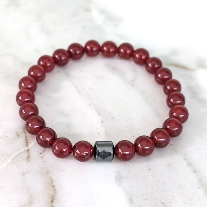 Men's 8mm bead carnelian gemstone bracelet.
