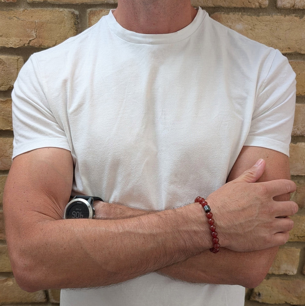 Men's 8mm bead carnelian gemstone bracelet.
