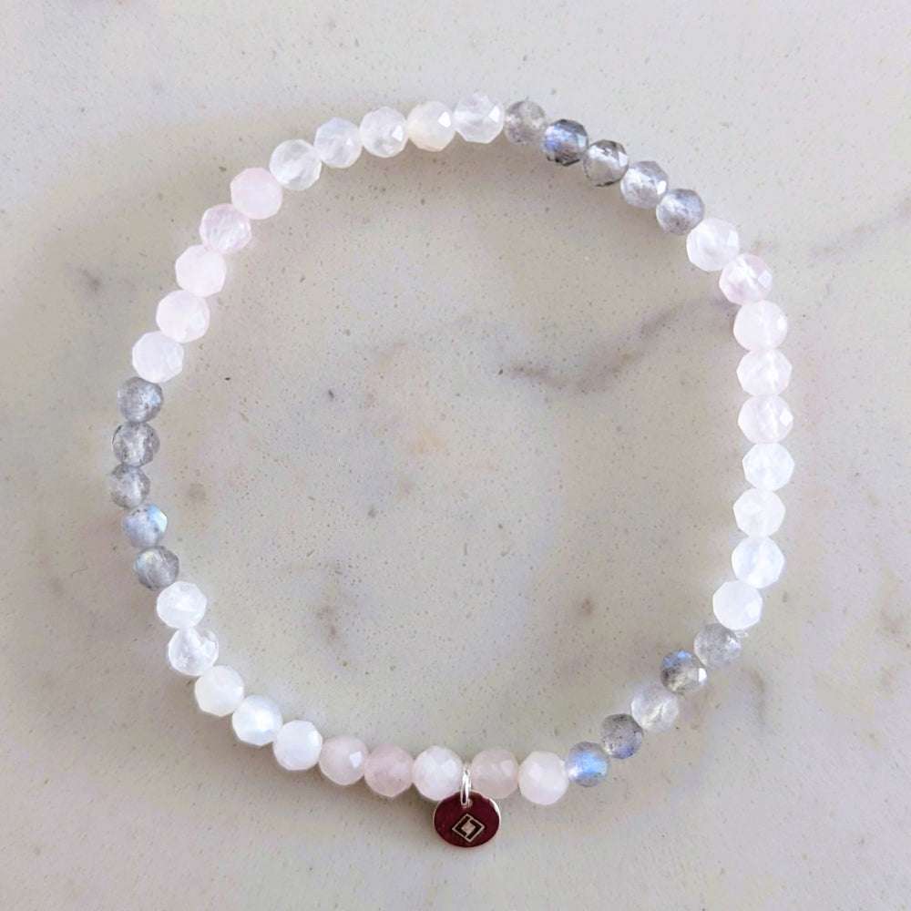 labradorite, moonstone and rose quartz celebrate motherhood bracelet 