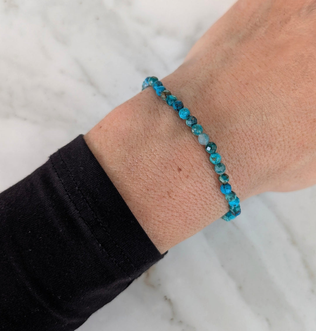 chrysocolla 4mm faceted bead gemstone bracelet 