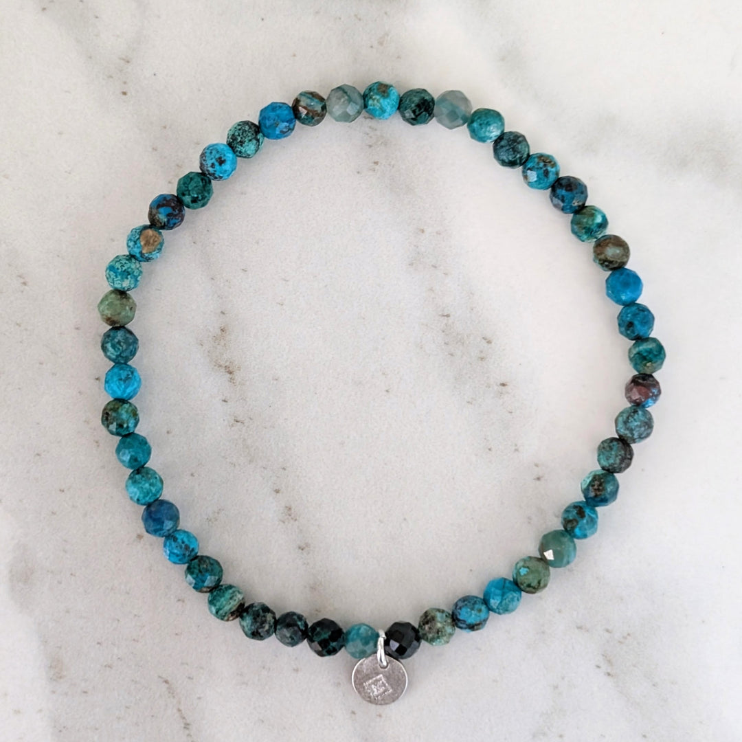 chrysocolla 4mm faceted bead gemstone bracelet 