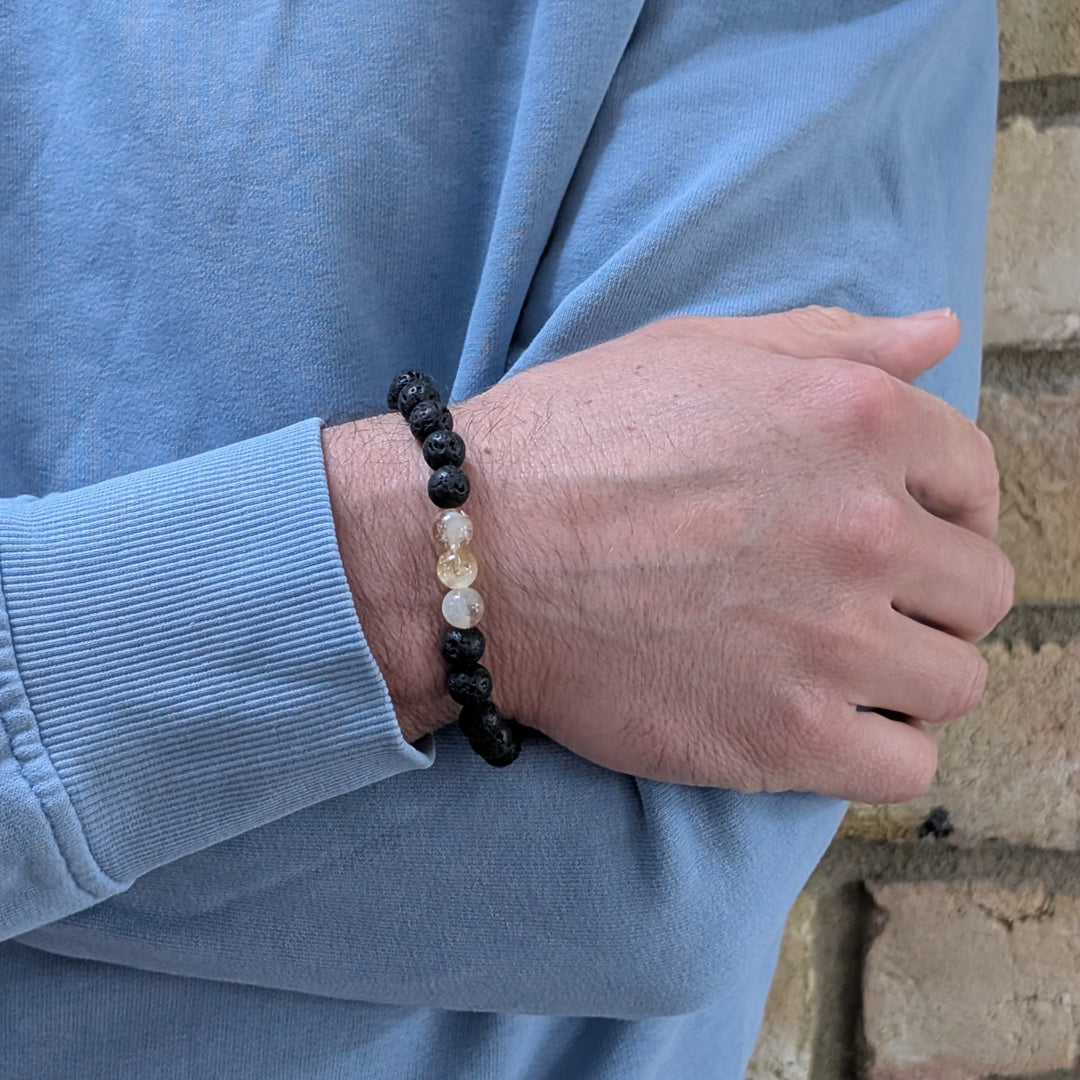 Citrine and lava stone men's November birthstone gemstone bracelet 