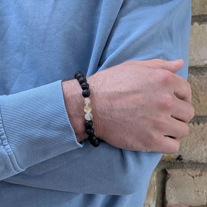 Citrine and lava stone men's November birthstone gemstone bracelet 