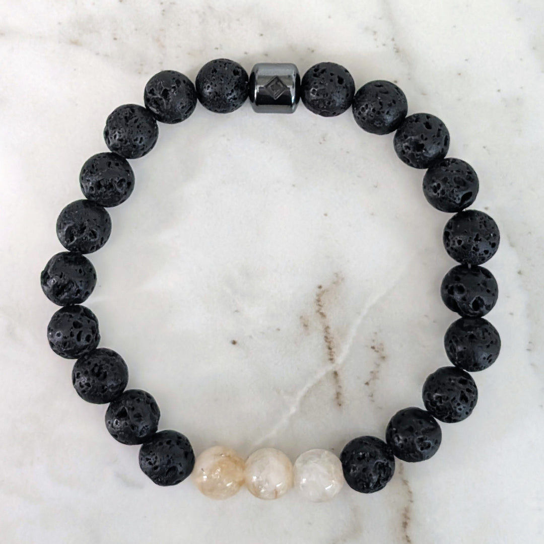 Citrine and lava stone men's November birthstone gemstone bracelet 