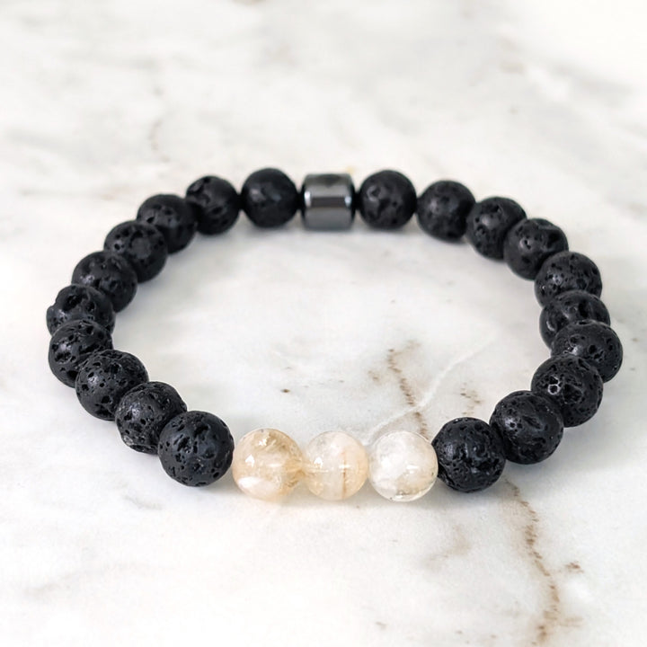 Citrine and lava stone men's November birthstone gemstone bracelet 