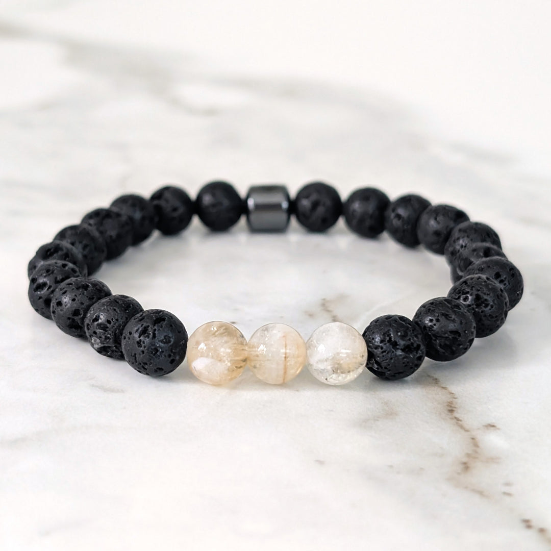 Citrine and lava stone men's November birthstone gemstone bracelet 