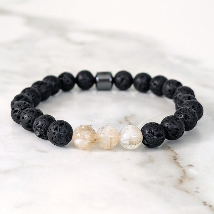 Citrine and lava stone men's November birthstone gemstone bracelet 