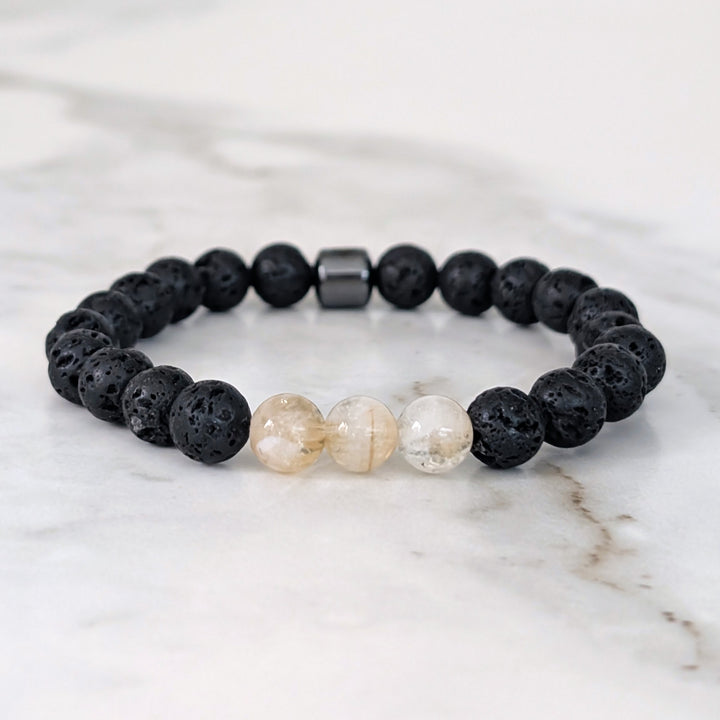 Citrine and lava stone men's November birthstone gemstone bracelet 