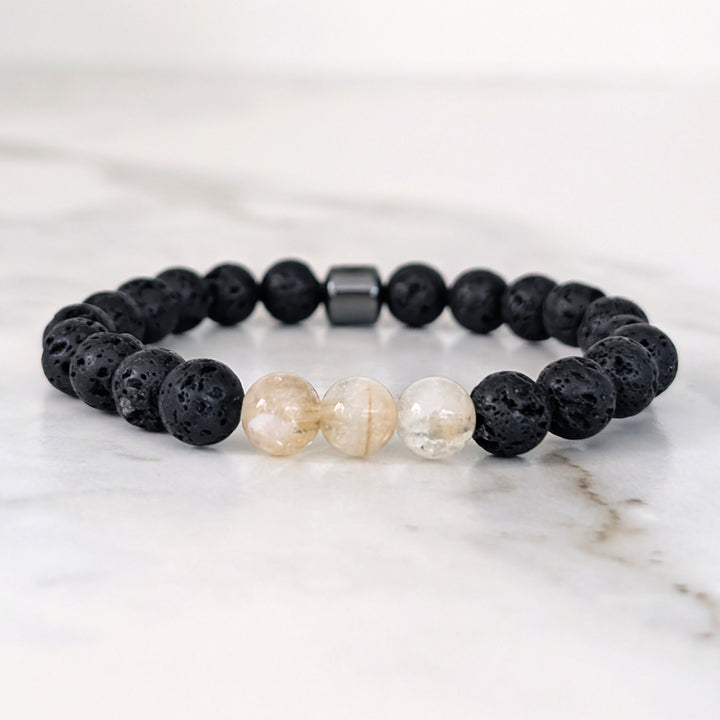 Citrine and lava stone men's November birthstone gemstone bracelet 