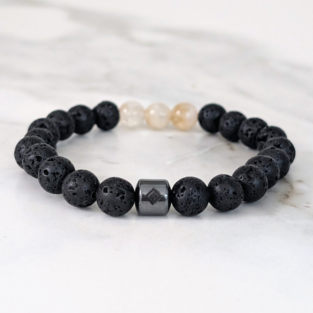 Citrine and lava stone men's November birthstone gemstone bracelet 