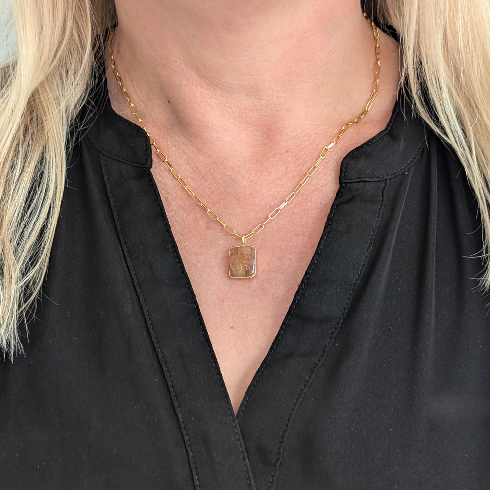 gold plated sterling silver citrine rectangular pendant necklace 