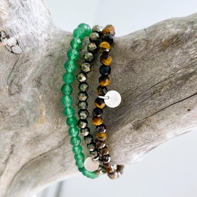green aventurine, pyrite and tiger's eye bracelet set