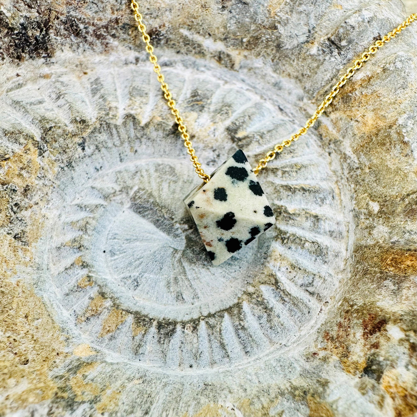 Dalmatian Jasper Octahedron Gold Necklace - Lapis London