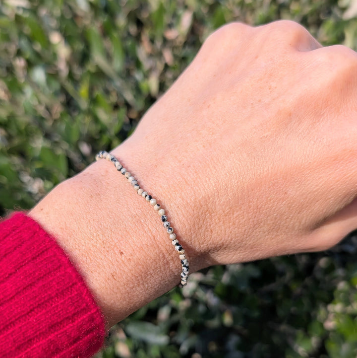 dalmatian jasper 2mm faceted bead gemstone bracelet