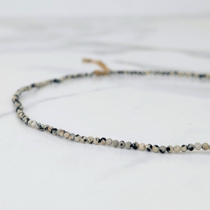 Dalmatian Jasper Skinny Gemstone Beaded Necklace, 2mm Faceted
