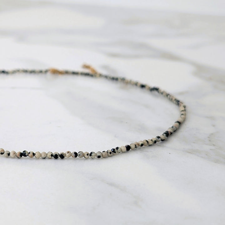 Dalmatian Jasper Skinny Gemstone Beaded Necklace, 2mm Faceted