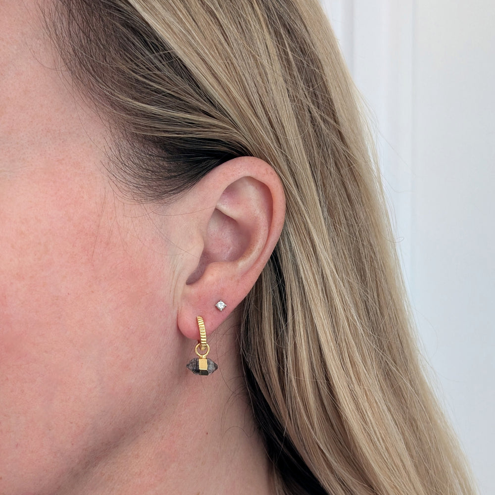gold double terminated herkimer diarmond earrings