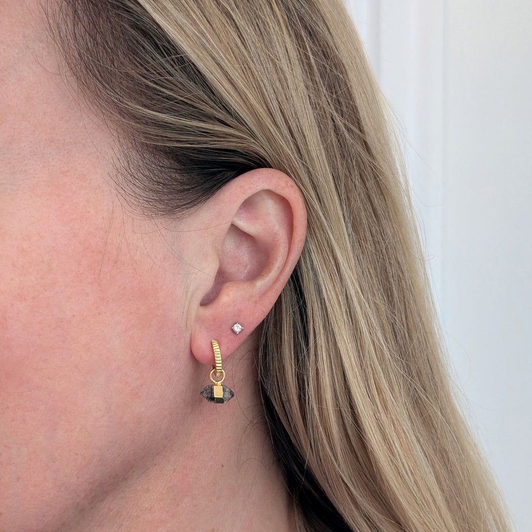 gold double terminated herkimer diarmond earrings