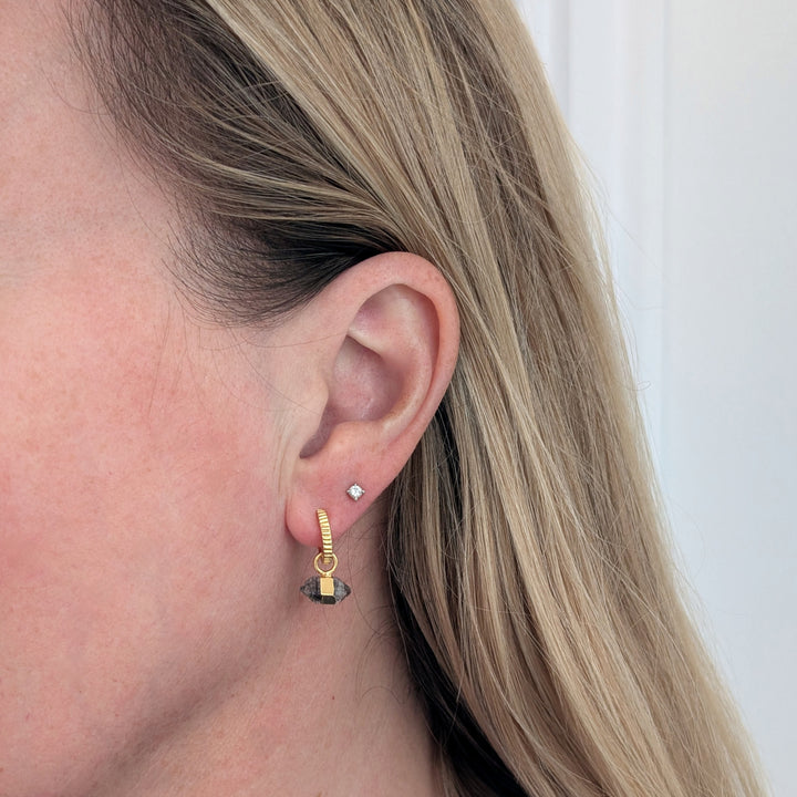 gold double terminated herkimer diarmond earrings