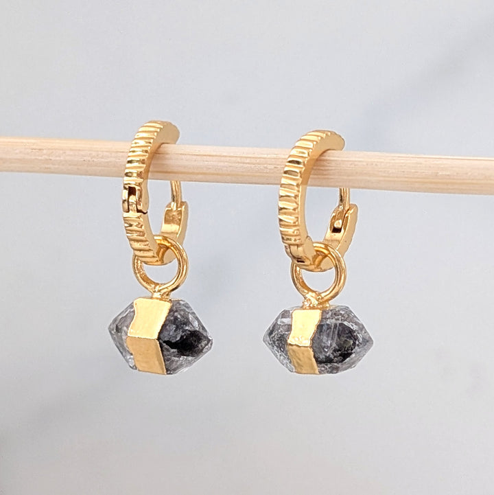 gold double terminated herkimer diarmond earrings