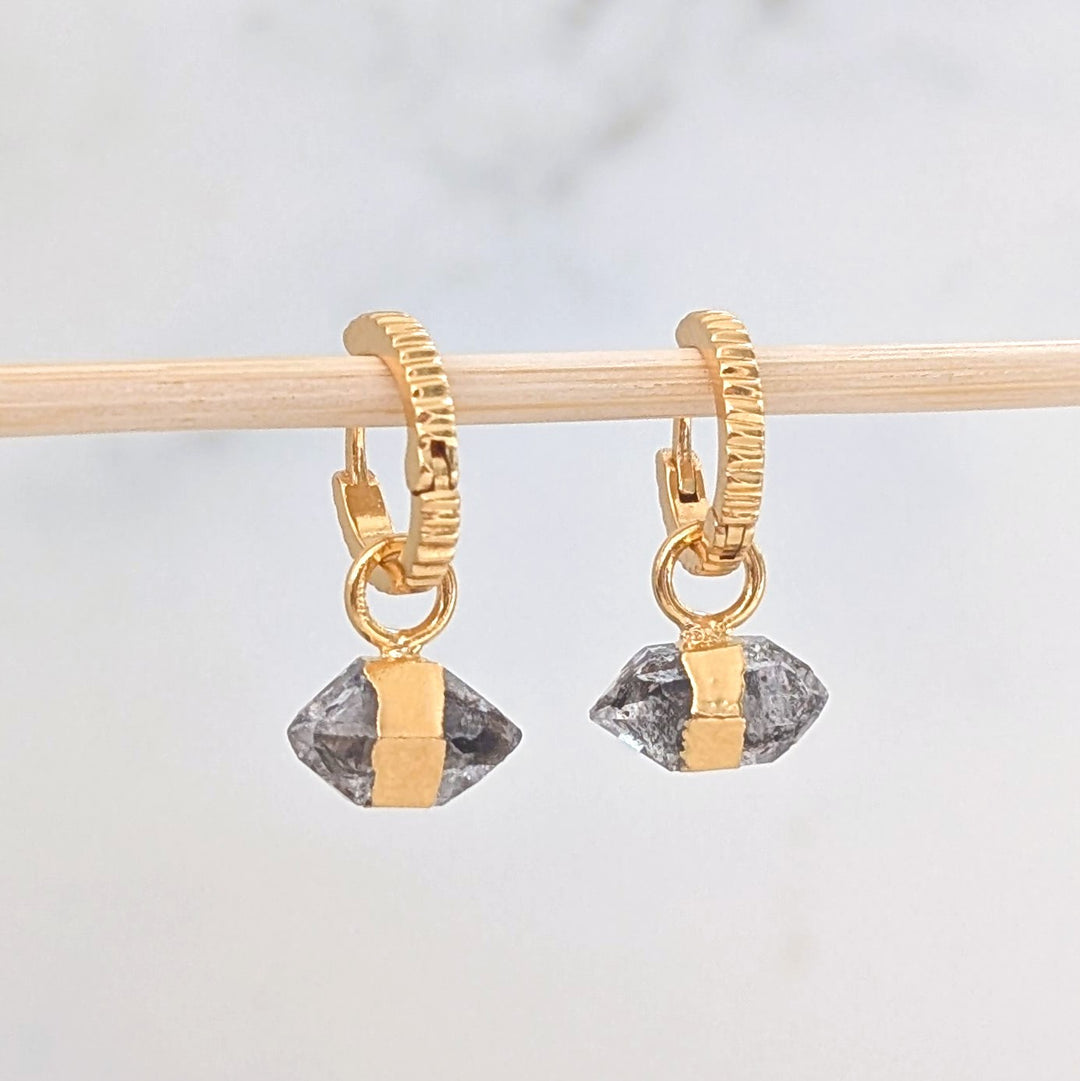 gold double terminated herkimer diarmond earrings