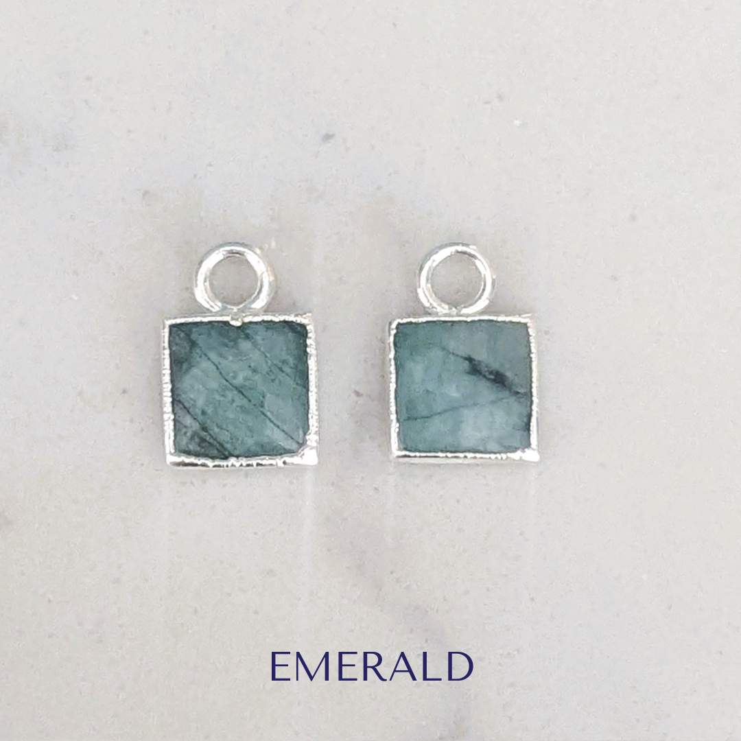 The Square Interchangeable Gemstone Earring Charms - Sterling Silver