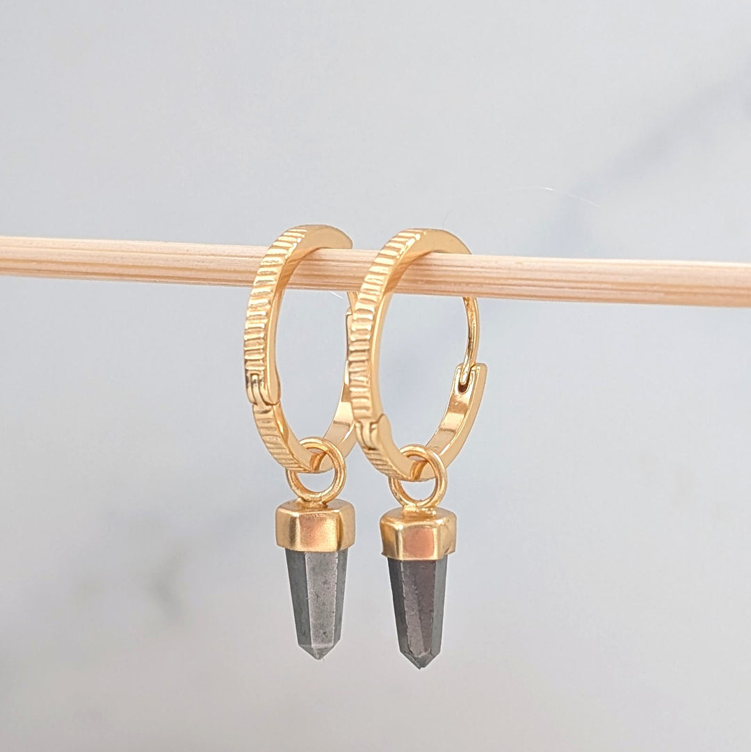 gold hoop earrings with pyrite spike earring charms
