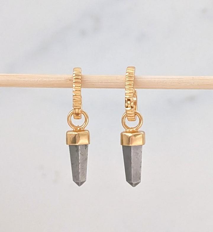 gold hoop earrings with pyrite spike earring charms