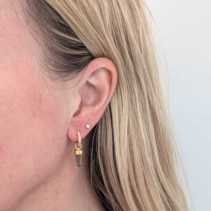 gold hoop earrings with smokey quartz spike earring charms