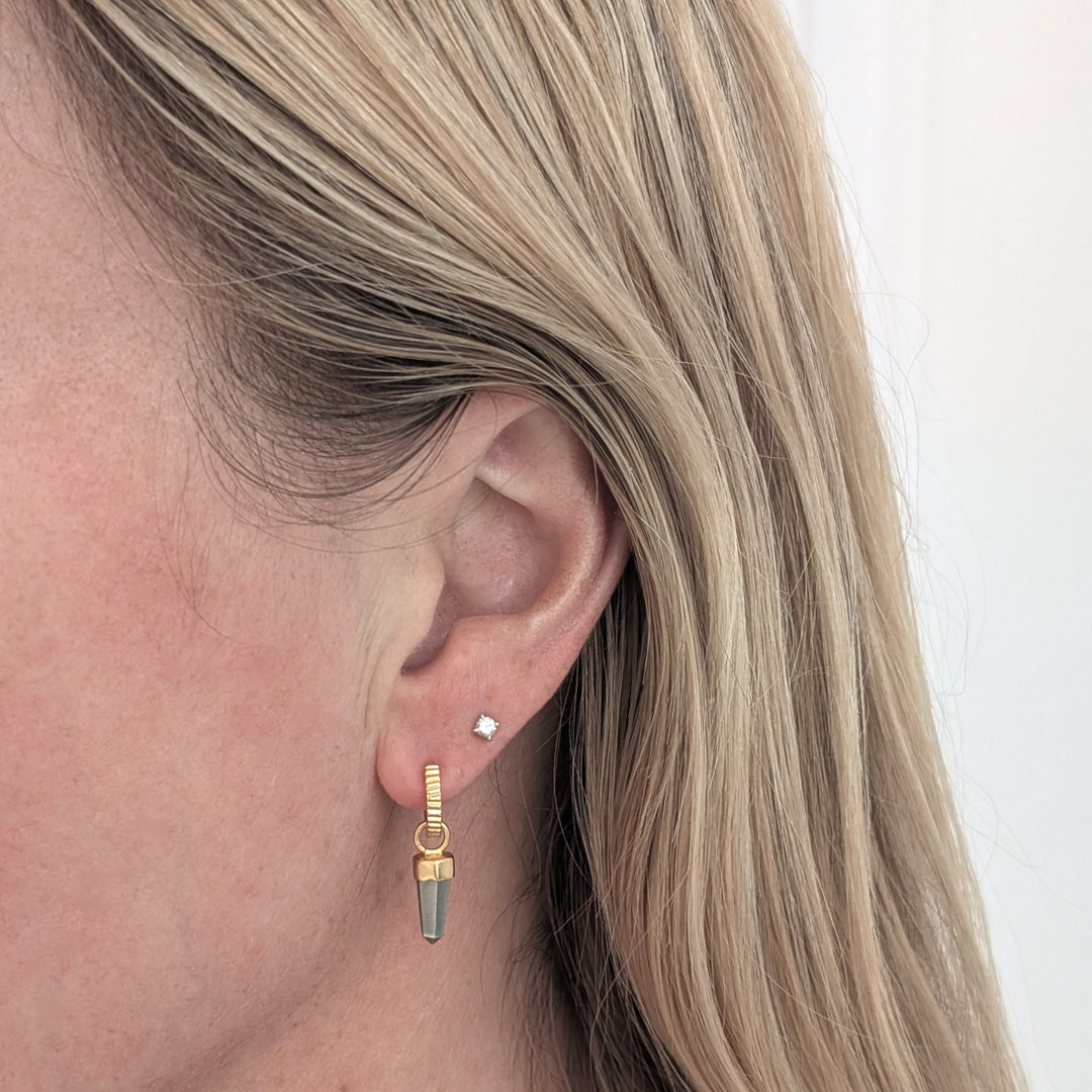 gold hoop earrings with pyrite spike earring charms