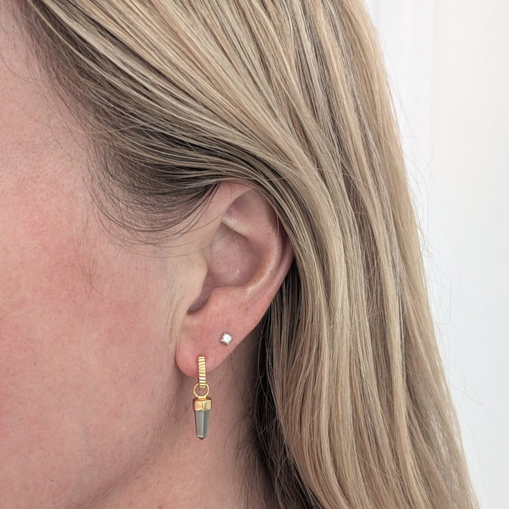 gold hoop earrings with pyrite spike earring charms
