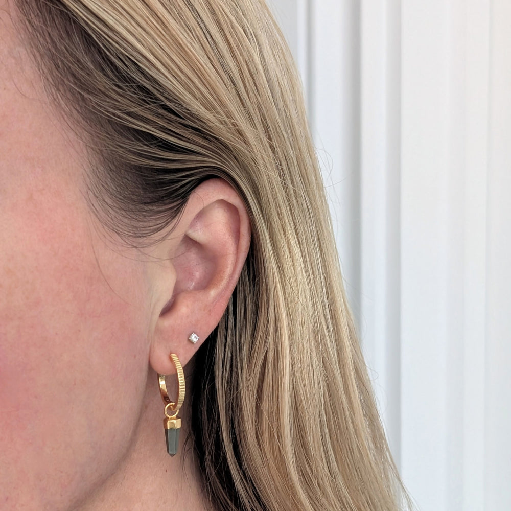 gold hoop earrings with pyrite spike earring charms