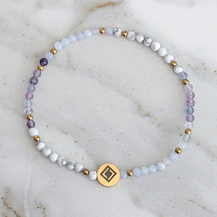 Blue Lace Agate, Fluorite and White Howlite Gemini Gemstone Bracelet 