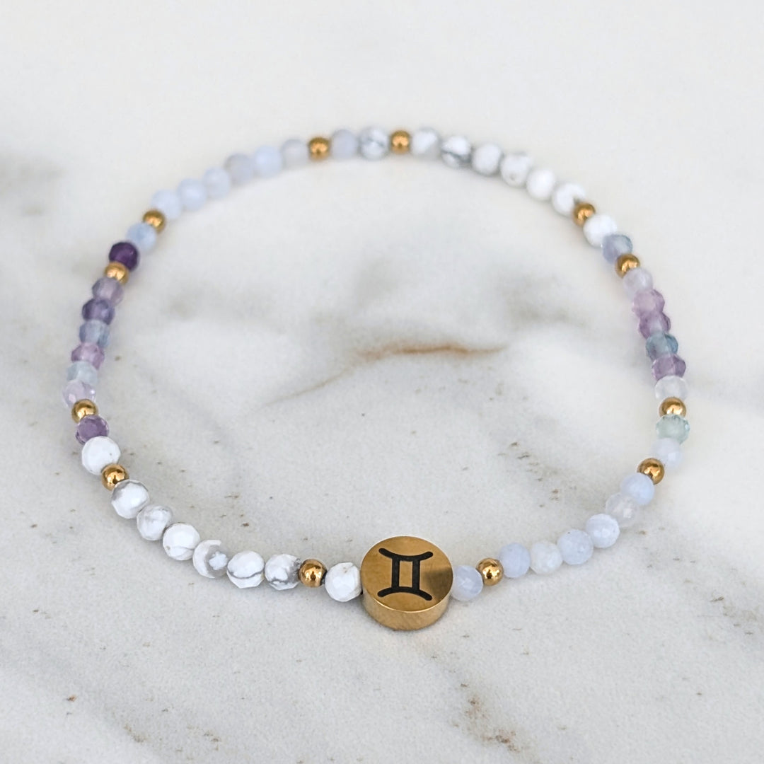 Blue Lace Agate, Fluorite and White Howlite Gemini Gemstone Bracelet 