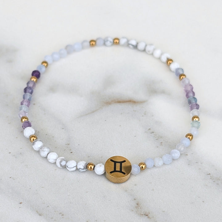 Blue Lace Agate, Fluorite and White Howlite Gemini Gemstone Bracelet 