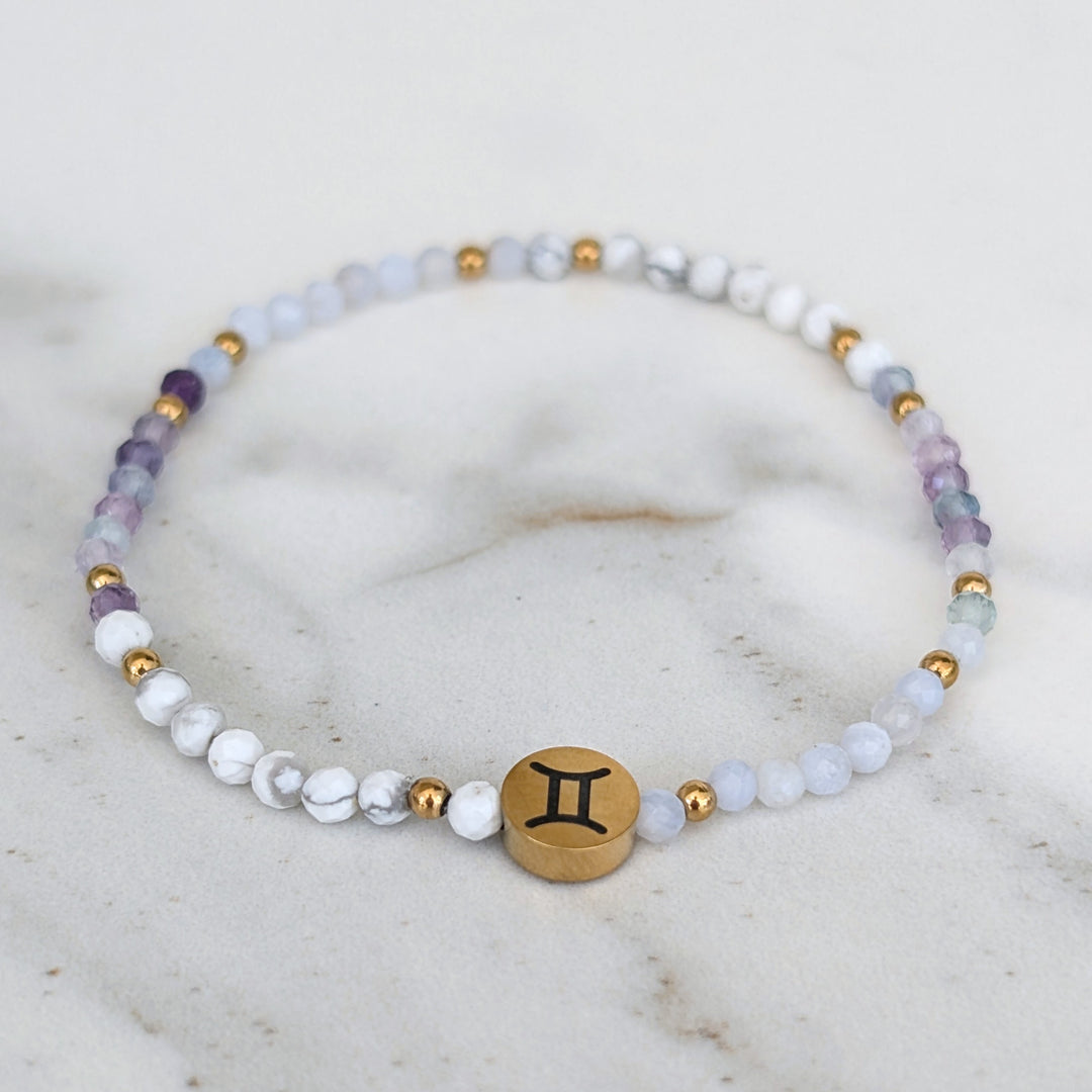 Blue Lace Agate, Fluorite and White Howlite Gemini Gemstone Bracelet 