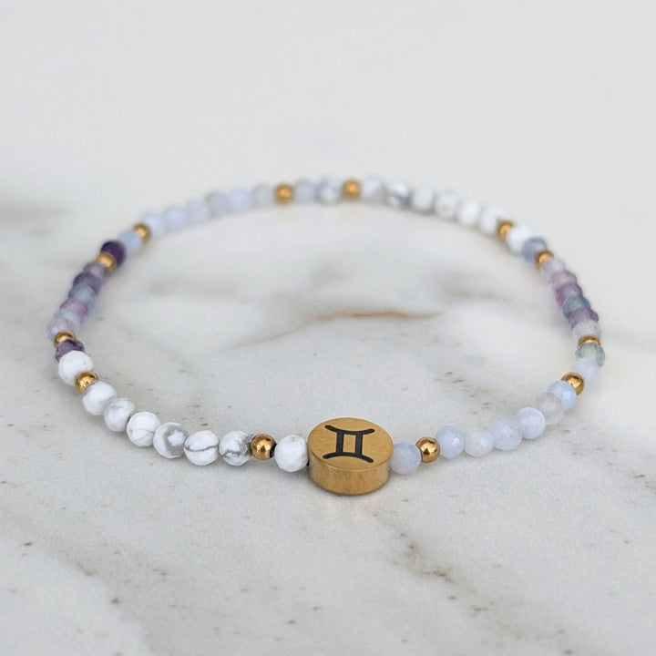 Blue Lace Agate, Fluorite and White Howlite Gemini Gemstone Bracelet 