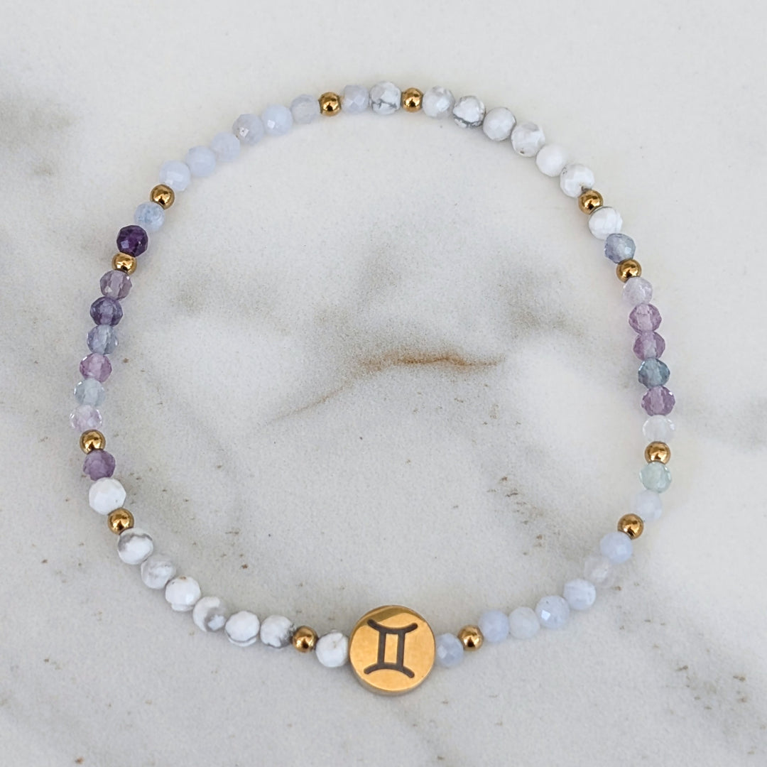 Blue Lace Agate, Fluorite and White Howlite Gemini Gemstone Bracelet 