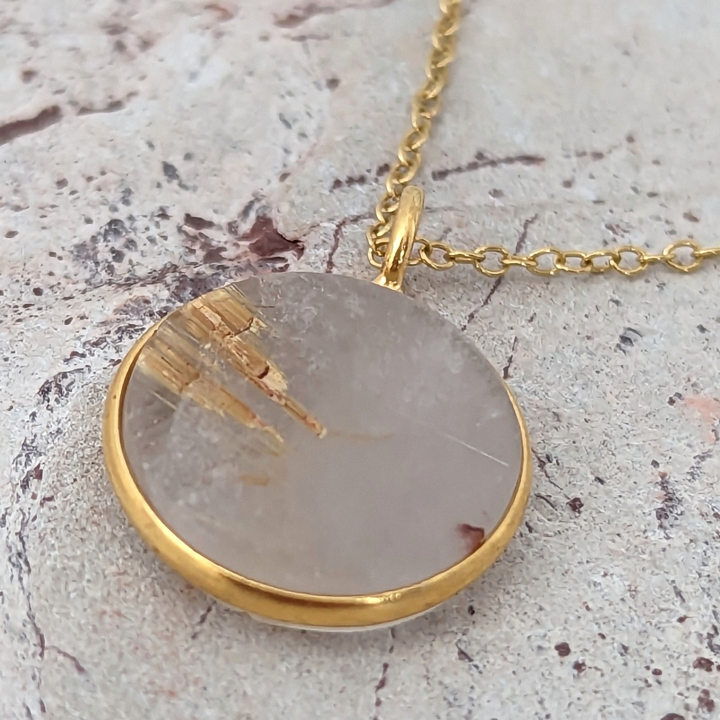 golden rutile quartz gemstone pendant necklace