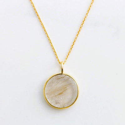 golden rutile quartz gemstone pendant necklace