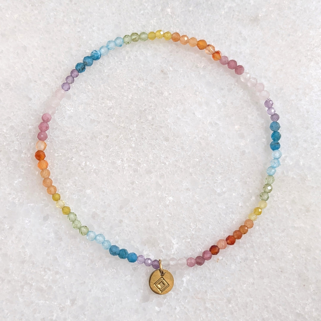 good vibes gemstone rainbow bead bracelet 