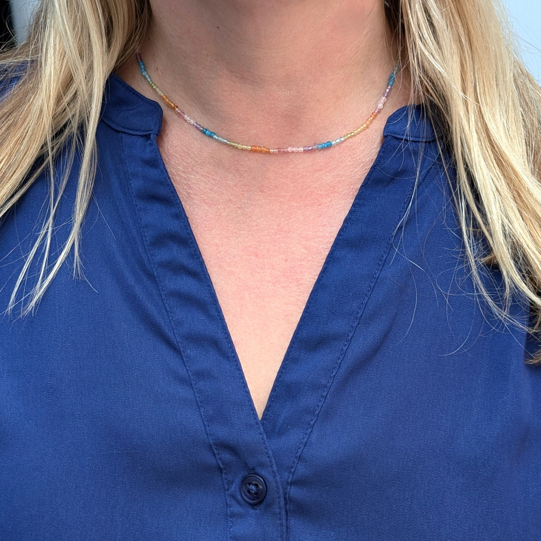 Good Vibes multicolored  rainbow beaded gemstone necklace 