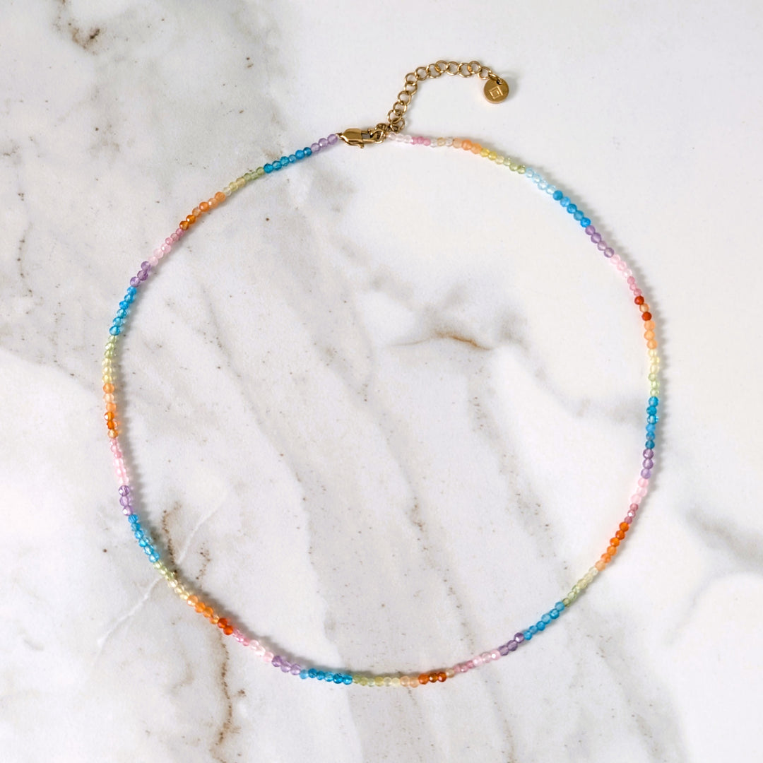 Good Vibes multicolored  rainbow beaded gemstone necklace 